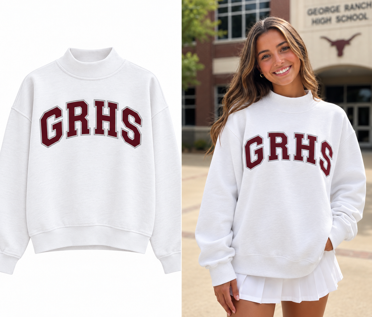 GRHS White Mock Neck Sweatshirt (PRE ORDER)