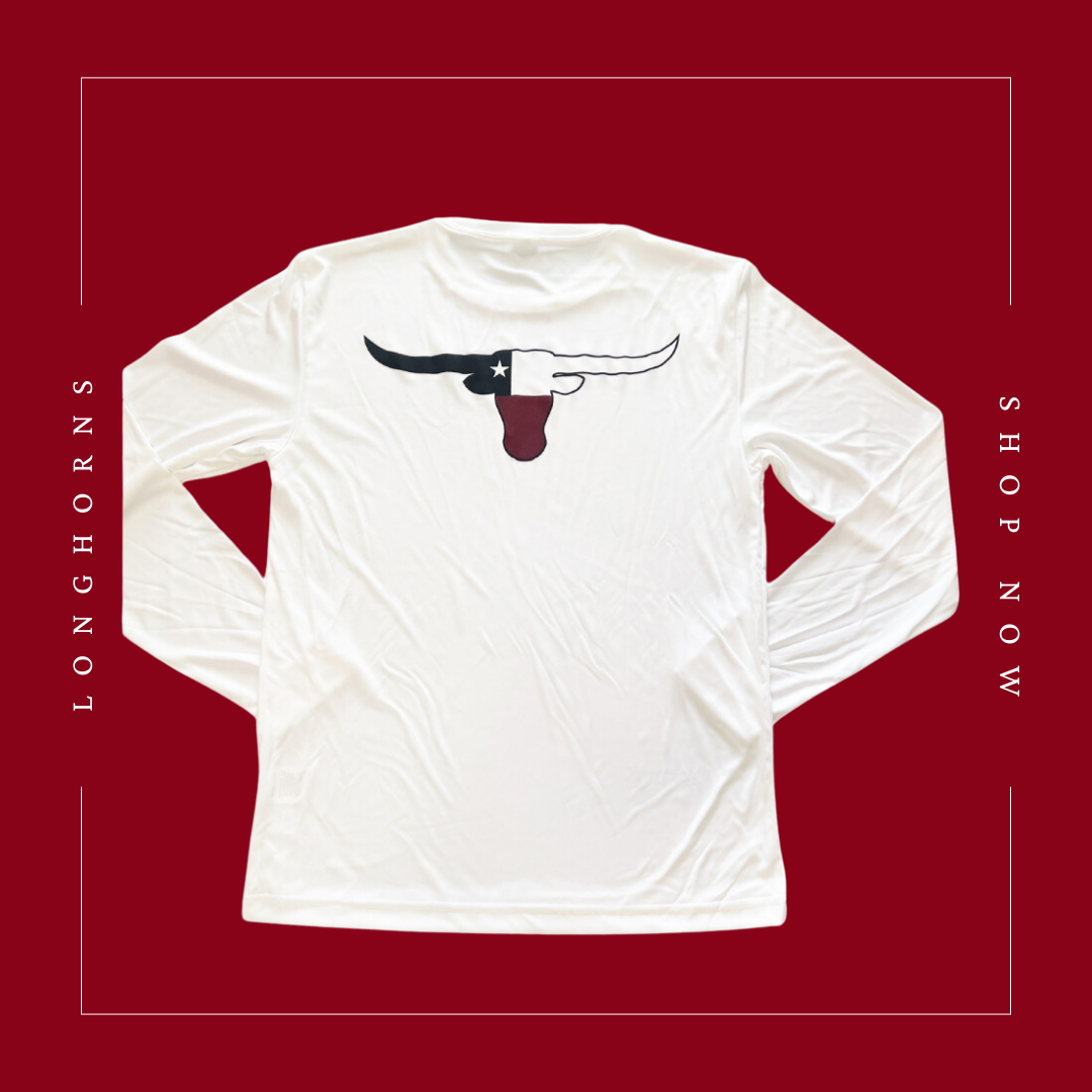 White Long Sleeve Performance Longhorn Shirt