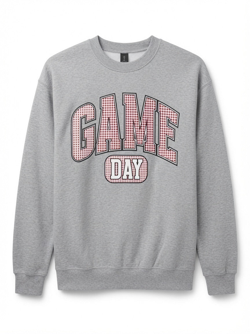 GAME DAY Gray Gingham Sweatshirt