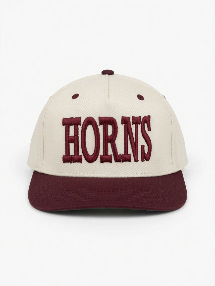 Vintage Cream & Maroon HORNS Snap Back Hat