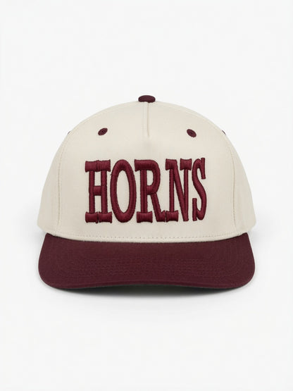 Vintage Cream & Maroon HORNS Snap Back Hat