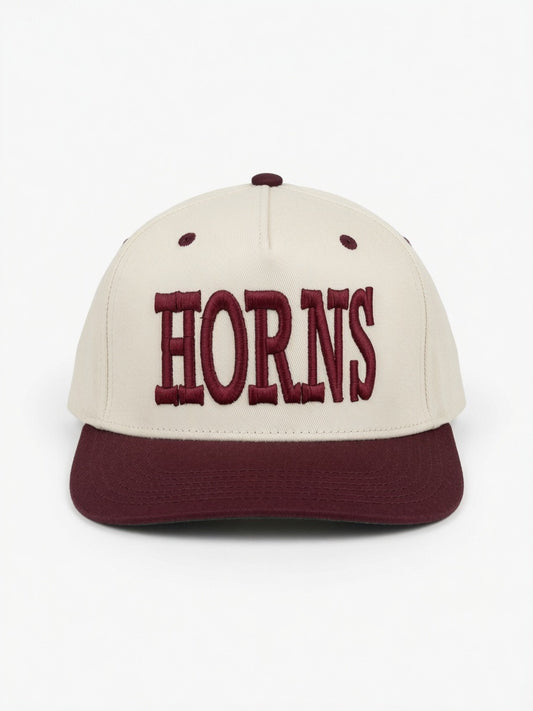 Vintage Cream & Maroon HORNS Snap Back Hat