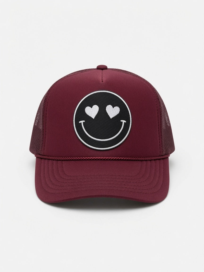 Maroon & Black Happy Fan Trucker Hat